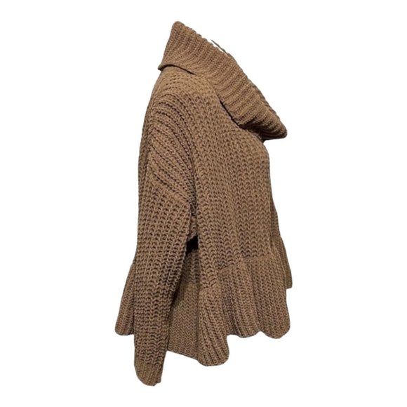 POL Small Brown Cowl Neck Peplum Chenille Sweater EUC - Picture 2 of 6